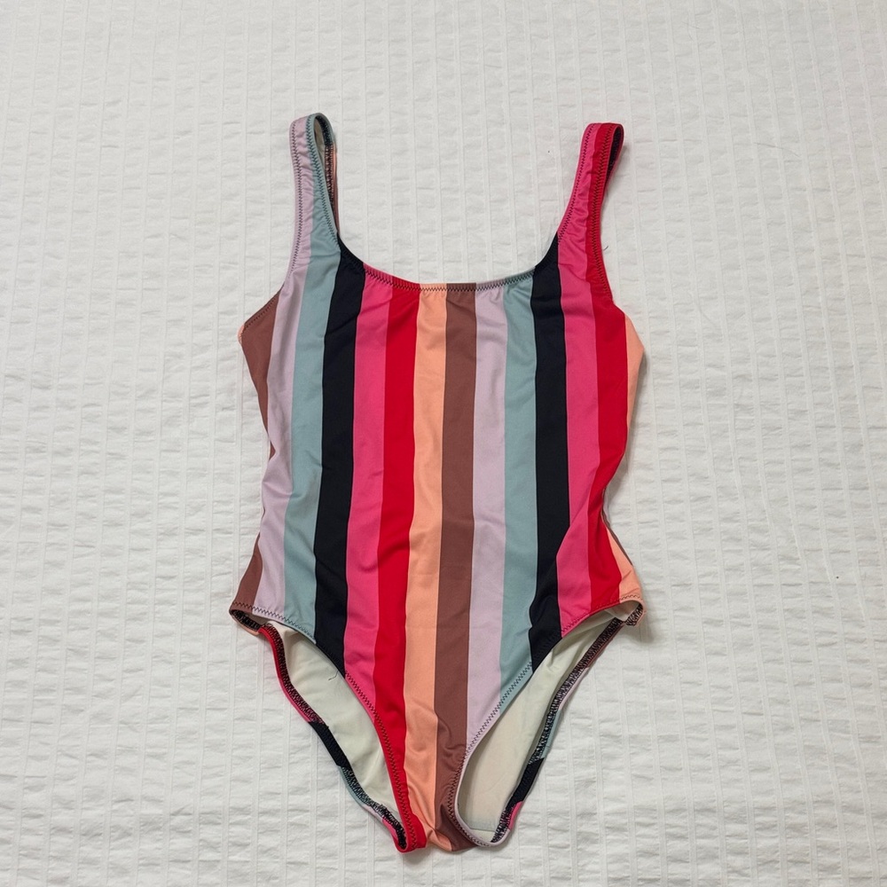 SOLID & STRIPED Vertical Multicolor Stripe One-Piece Swimsuit
